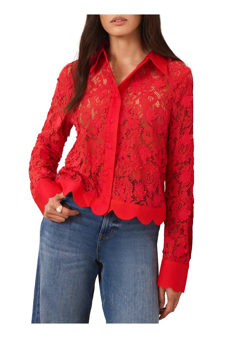 Lace Cropped Shirt, Alternate, color, Red