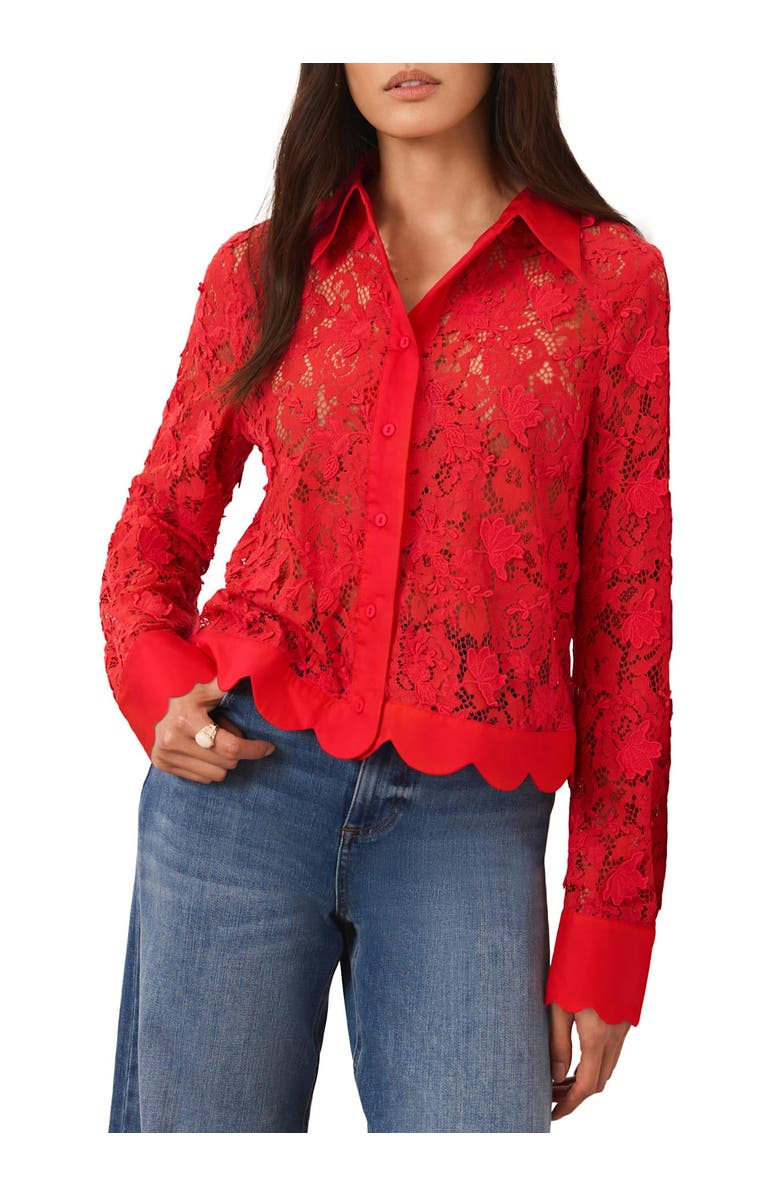 MINT VELVET Lace Cropped Shirt, Alternate, color, Red