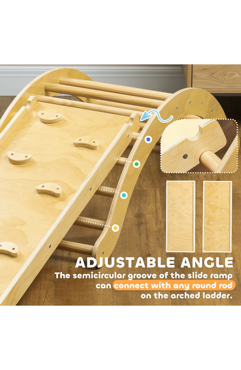 Qaba Toddler Climbing Toys Set, Indoor 4 In 1 Pikler Set, Wooden Montessori Set, Alternate, color, Natural Wood