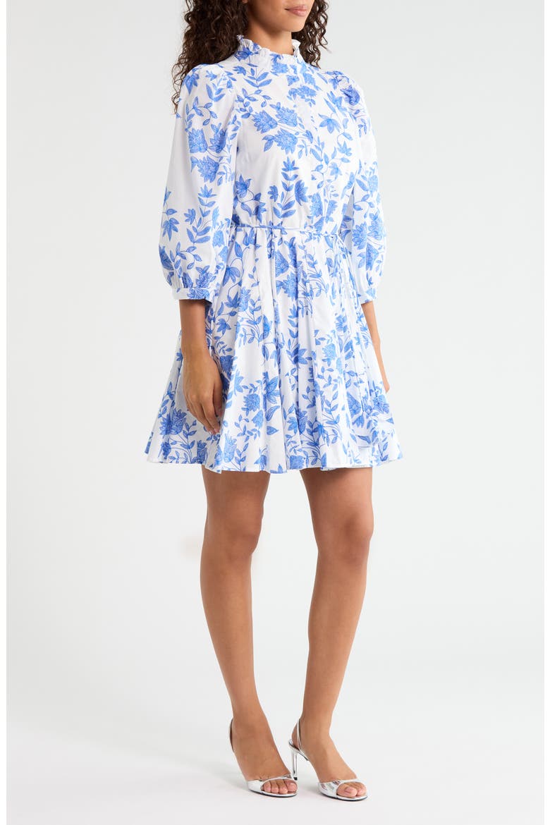 Nesta Godet Dress, Alternate, color, BLUE-WHITE