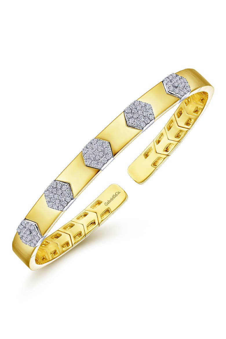 Demure 14K Gold & Diamond Cuff Bracelet, Alternate, color, 14K YELLOW/ WHITE GOLD