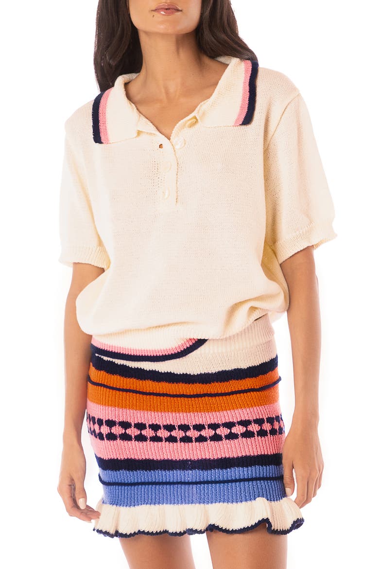 Nela Cover-Up Polo Sweater, Main, color, BEIGE OVERFLOW