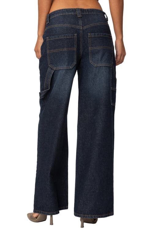 Shop Edikted Wide Leg Carpenter Jeans In Indigo-blue-raw-wash