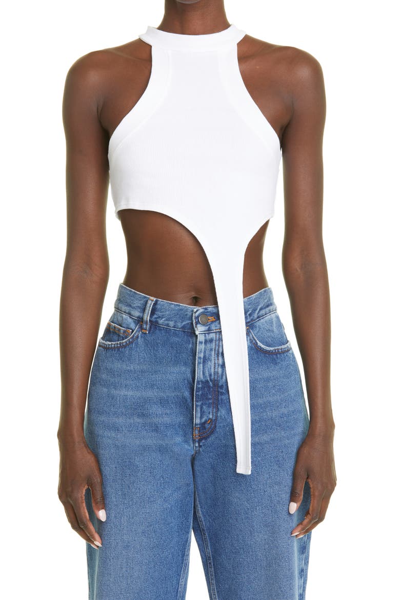 Gender Inclusive Raceher Rib Asymmetric Tank, Main, color, WHITE