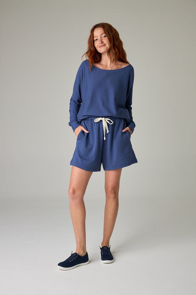 Baikal Eco-Luxe Fleece Off-Shoulder Crop Top - Cloud-Soft Comfort, Alternate, color, Deep Ocean