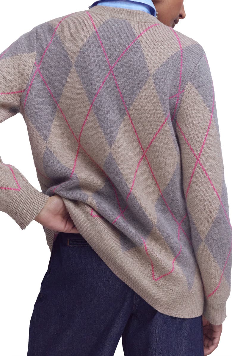 Boden Quinn Argyle Plaid Boyfriend Cardigan, Alternate, color, Neutral Argyle