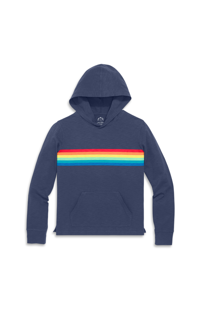 Primary Adult Rainbow Banner T-Shirt Hoodie, Main, color, Sunwashed Navy Rainbow Banner