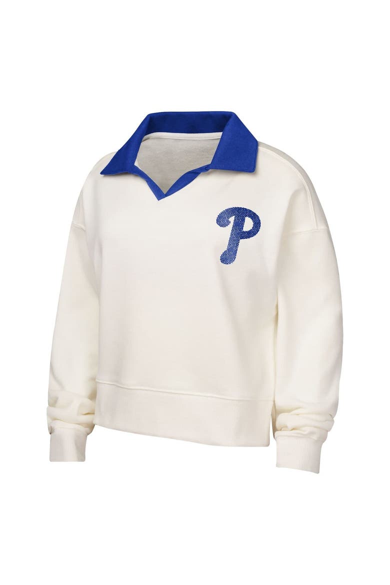 Girls Youth White Philadelphia Phillies Ballpark Hit Collared V-Neck Pullover Sweatshirt, Alternate, color, White