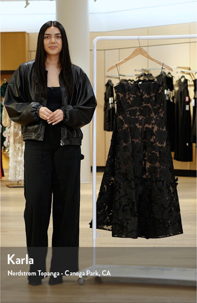 Florence Floral Appliqué Strapless Midi Dress, sales video thumbnail