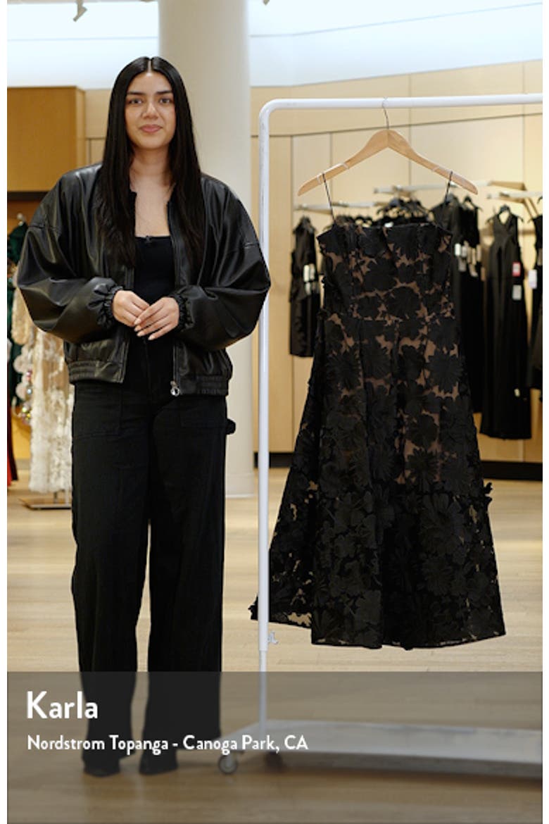 Florence Floral Appliqué Strapless Midi Dress video