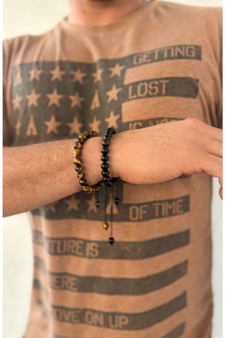 Men's Set of 2 Beaded Stretch Bracelets, Alternate, color, BLACK MULTI