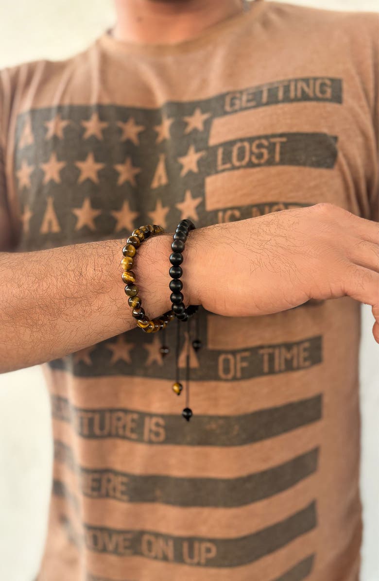 Adornia Men's Set of 2 Beaded Stretch Bracelets, Alternate, color, Black Multi