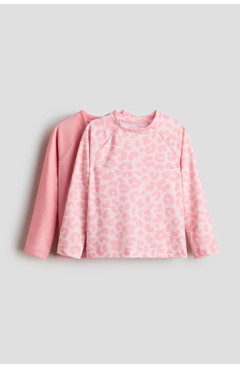 H&M 2-pack Upf 50 Swim Tops, Main, color, Light Pink/Leopard Print