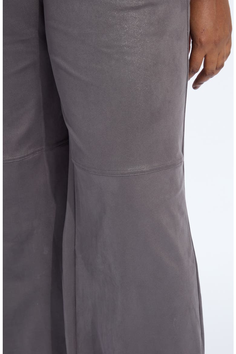 Amina Foil Ankle Wide Leg Faux Suede Pants, Alternate, color, LIQUID CHARCOAL