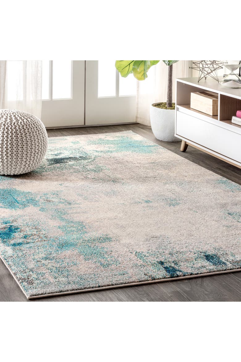 Contemporary POP Modern Abstract Vintage Area Rug, Alternate, color, Ivory-Blue