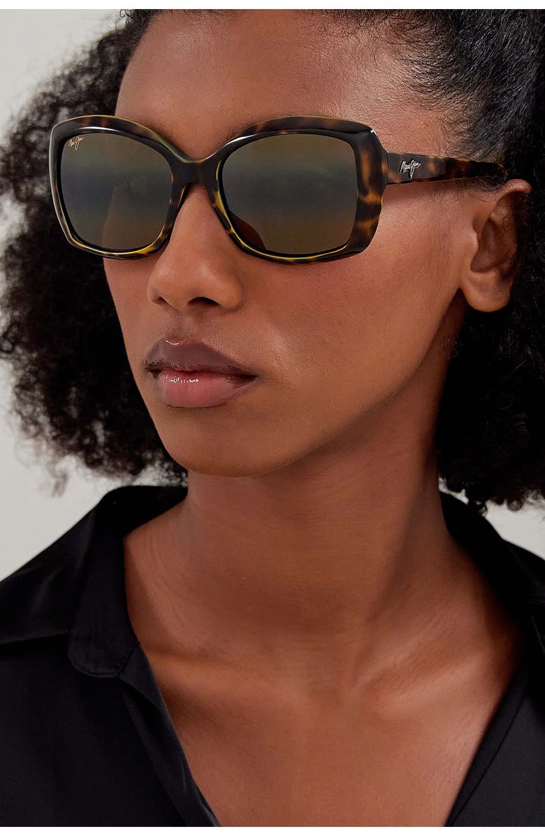 Maui Jim Orchid 56mm PolarizedPlus2<sup>®</sup> Square Sunglasses, Alternate, color, Tortoise Peacock/ Hcl Bronze