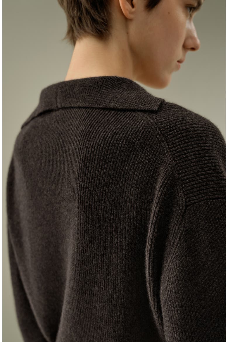 Women's Ribbed Cashmere Polo Sweater, Alternate, color, Thunder