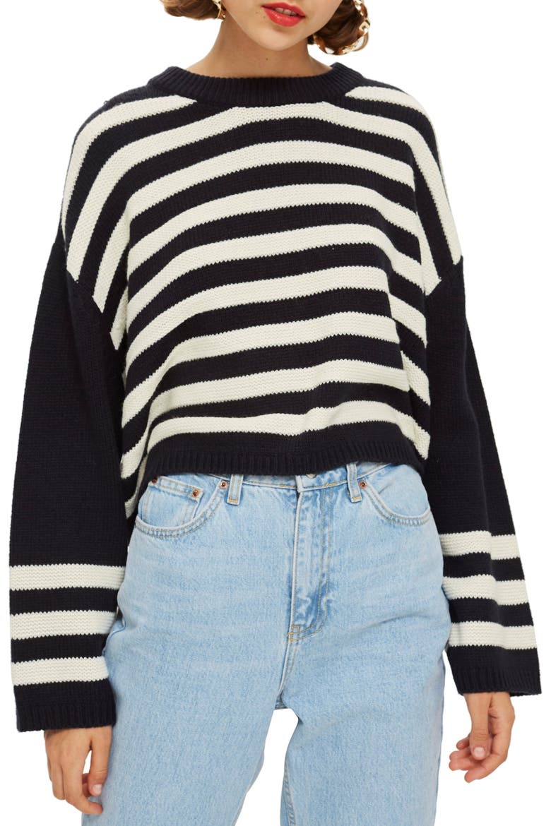 Ottoman Crop Sweater, Main, color, IVORY MULTI