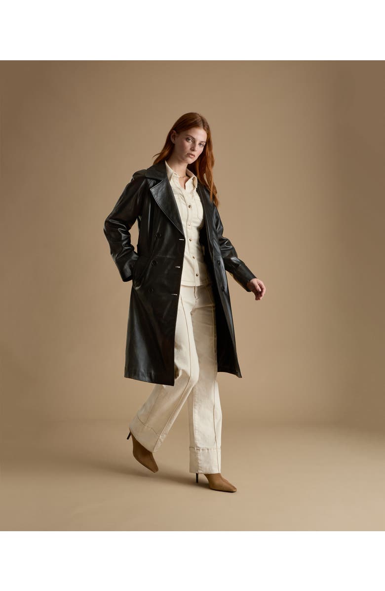 Furniq UK Sloane Leather Trench Coat, Alternate, color, Black