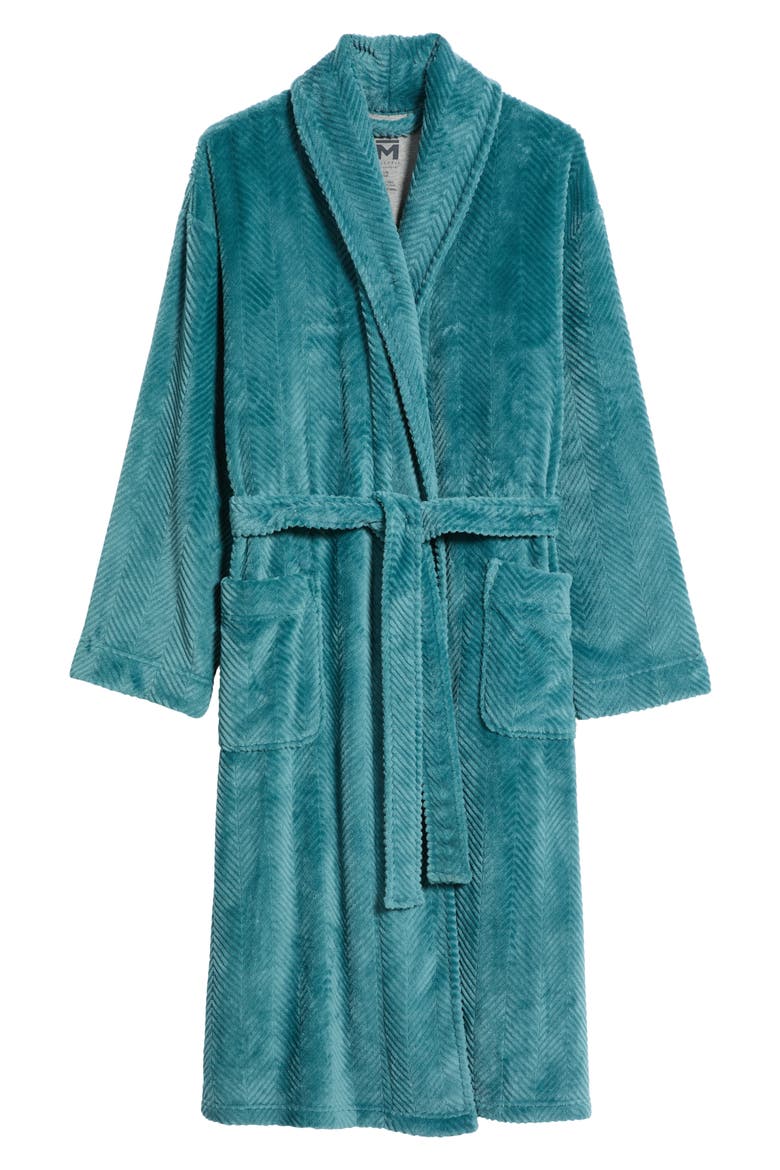 Textured Plush Shawl Robe, Alternate, color, HORIZON