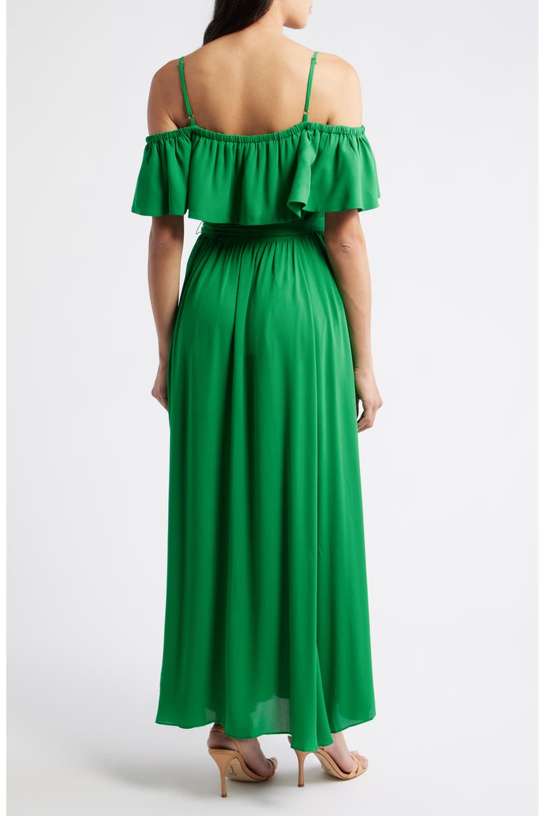Cold Shoulder Tie Belt Maxi Sundress, Alternate, color, KELLY GREEN