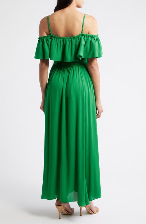Layered With Love Cold Shoulder Tie Belt Maxi Sundress In Green