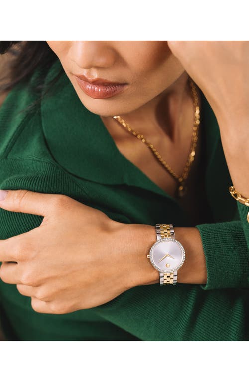 Movado Women's Museum Classic Lab Grown Diamond Swiss Quartz Light Yellow Pvd Watch, 29.5mm In Ivory/two Tone
