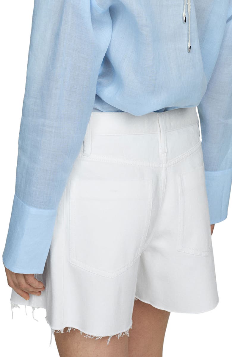 MANGO Pleat Front Raw Hem Denim Cutoff Shorts, Alternate, color, White