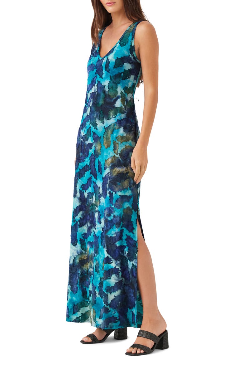 Tie Dye Burnout Side Slit Maxi Dress, Alternate, color, TEAL