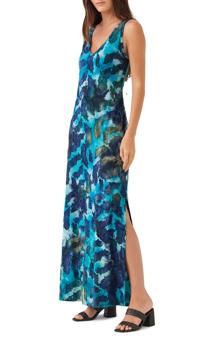 Karen Kane Tie Dye Burnout Side Slit Maxi Dress, Alternate, color, Teal