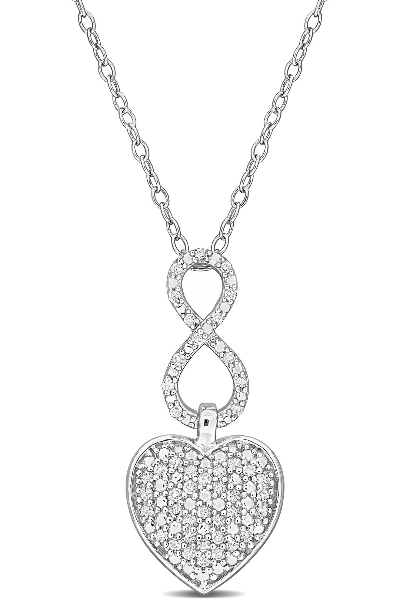 DELMAR Sterling Silver Pavé Diamond Infinity Heart Pendant Necklace - 0.24ct.