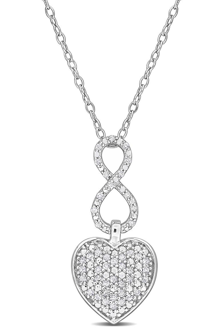 Sterling Silver Pavé Diamond Infinity Heart Pendant Necklace - 0.24ct., Main, color, WHITE