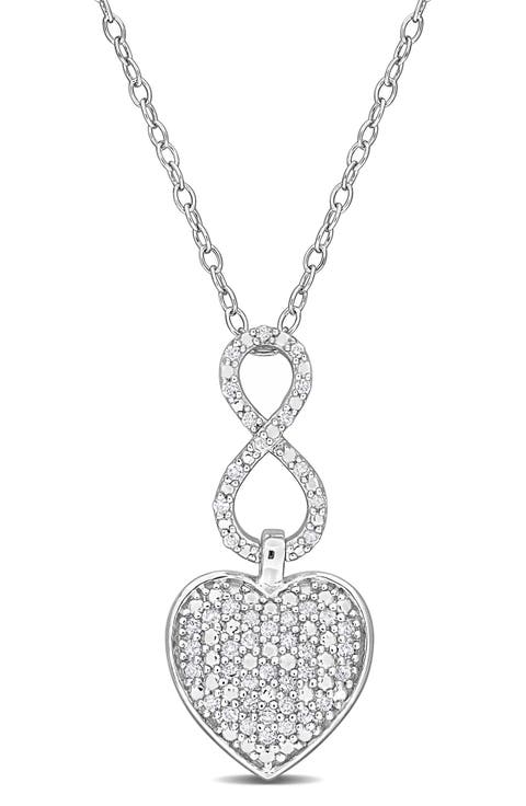 Sterling Silver Pavé Diamond Infinity Heart Pendant Necklace - 0.24ct.