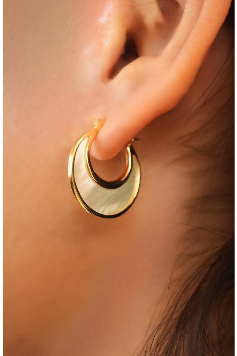 Mother-of Pearl Crescent Hoop Earrings, Alternate, color, GOLD/ WHITE
