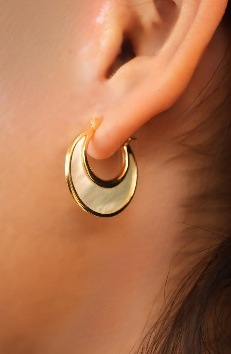 Argento Vivo Sterling Silver Mother-of Pearl Crescent Hoop Earrings, Alternate, color, Gold/ White
