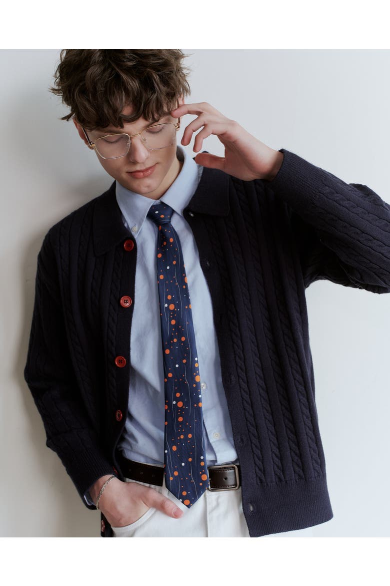 Constellation Dots Printed Silk Tie, Alternate, color, Blue
