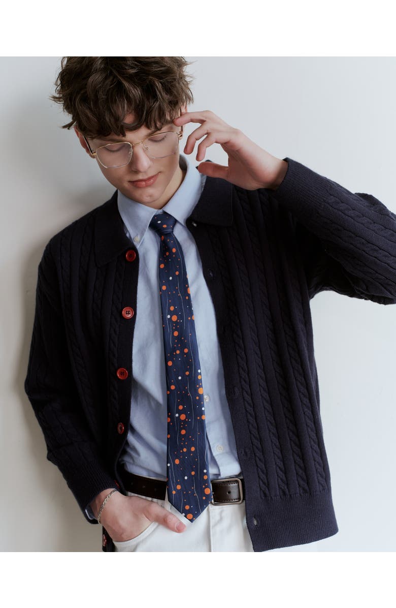 Knottery & Co Constellation Dots Printed Silk Tie, Alternate, color, Blue
