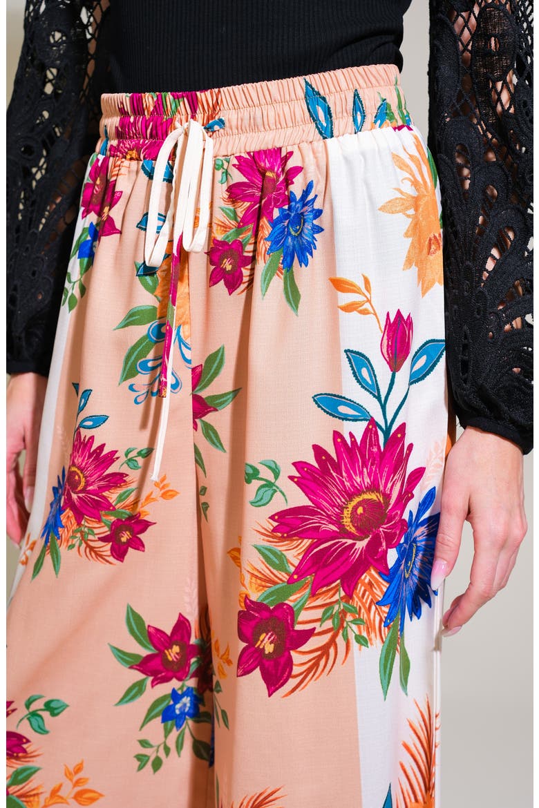 Floral Wide Leg Drawstring Pants, Alternate, color, IVORY TAUPE