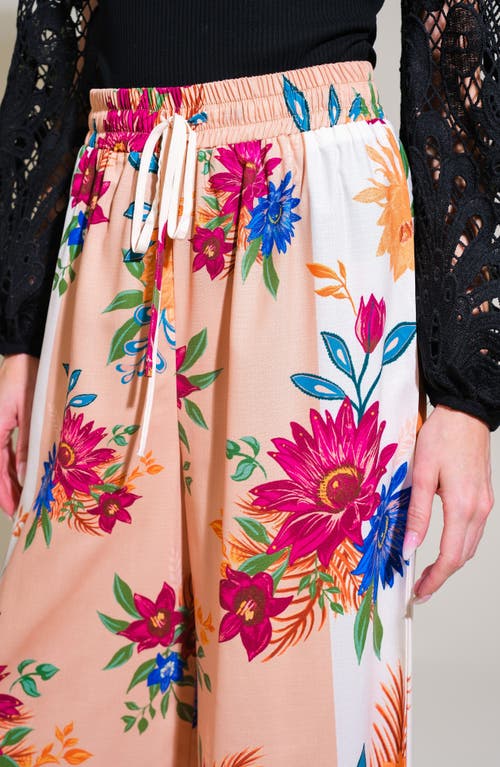 Flying Tomato Floral Wide Leg Drawstring Pants In Brown