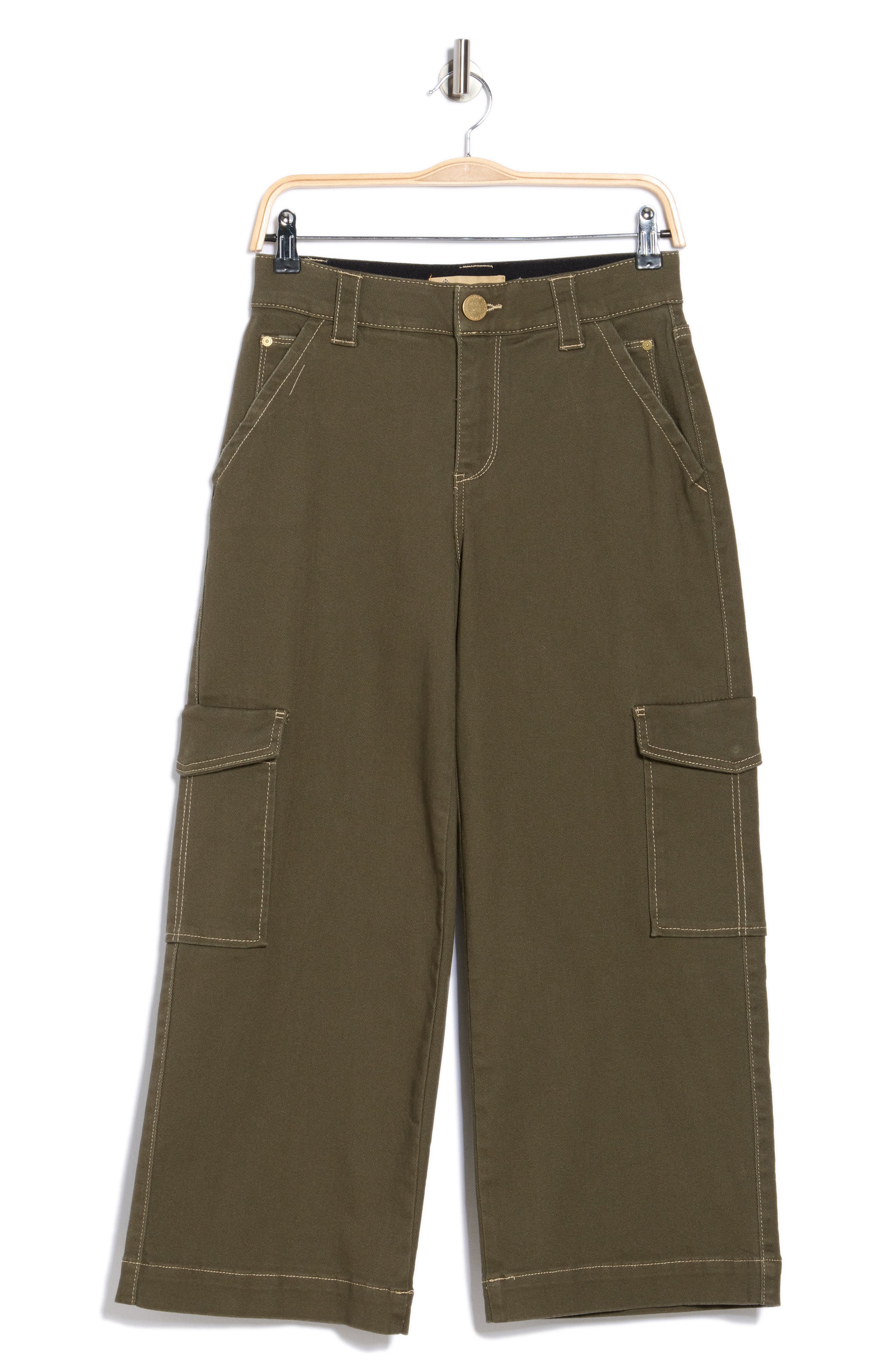 Democracy Contrast Stitch Crop Wide Leg Cargo Jeans