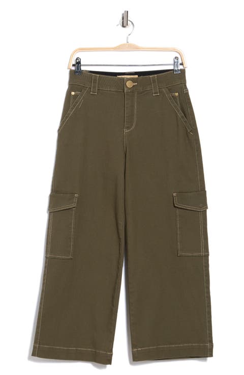 Contrast Stitch Crop Wide Leg Cargo Jeans (Petite)