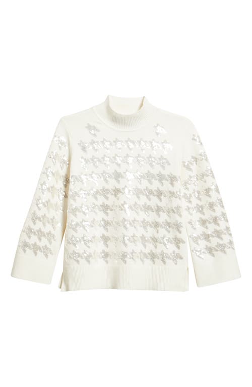 Anne Klein Sequin Houndstooth Mock Neck Sweater In White