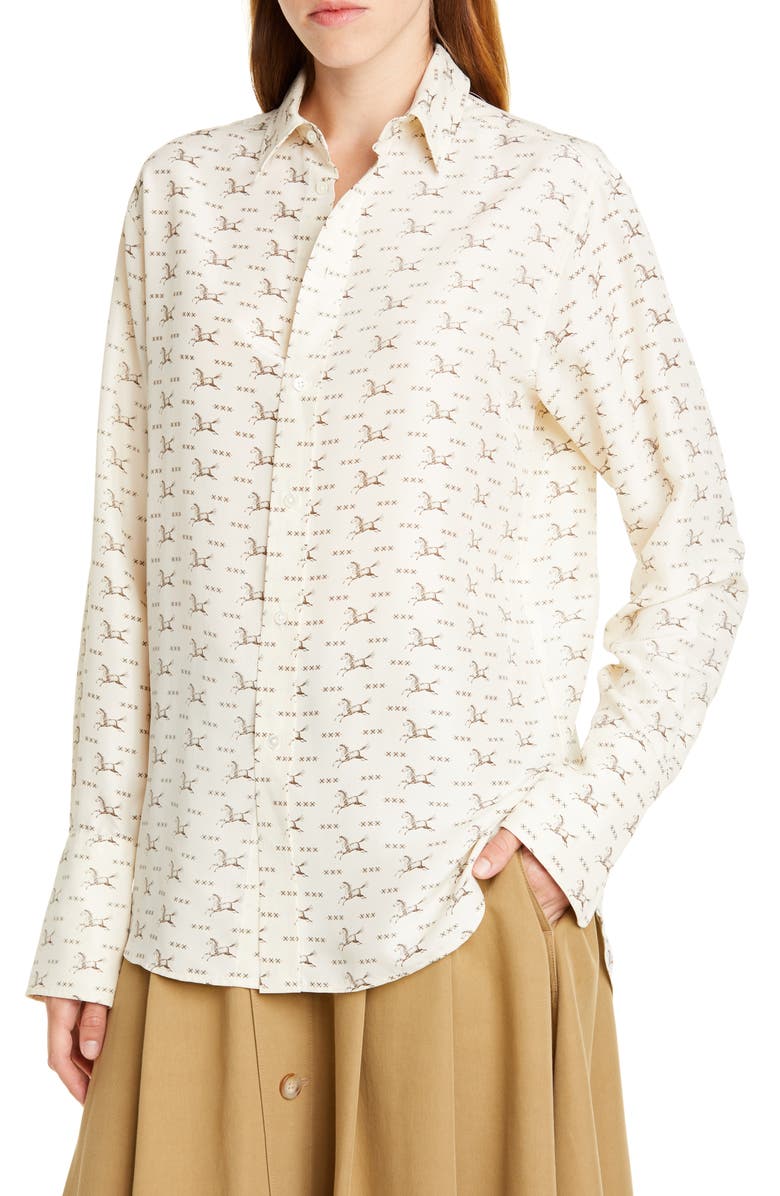 Polo Ralph Lauren Horse Print Silk Shirt, Alternate, color,