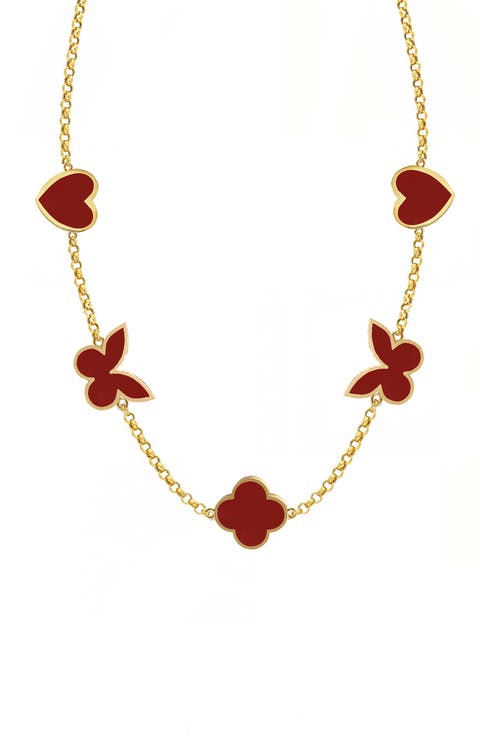 Carnelian Agate Lucky Charm Station Necklace