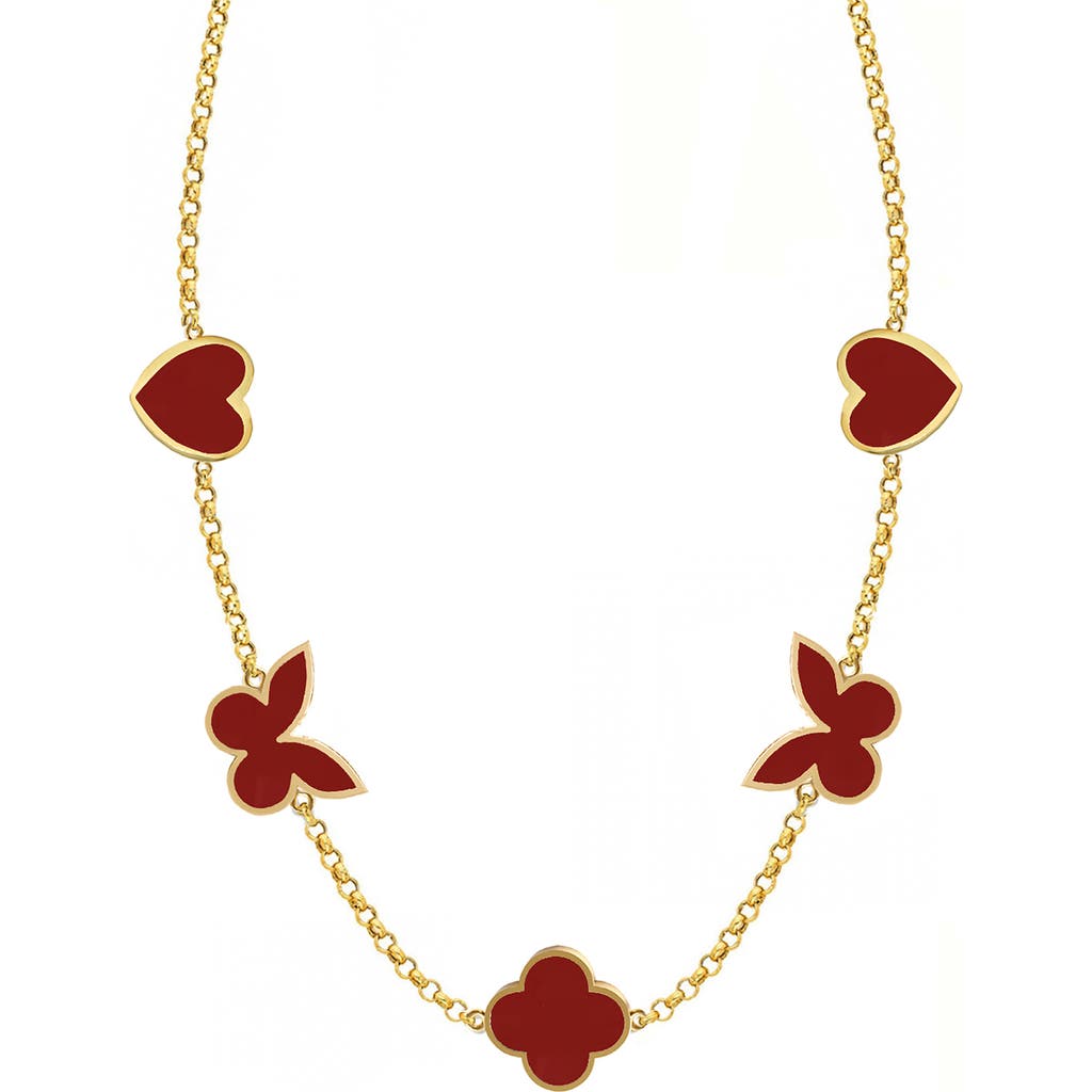 Gabi Rielle Carnelian Agate Lucky Charm Station Necklace In Gold