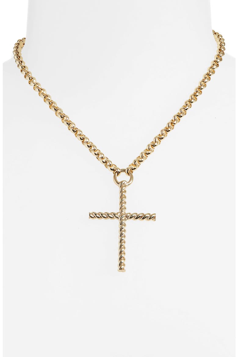 Elvira Cross Pendant Necklace, Alternate, color, BRASS