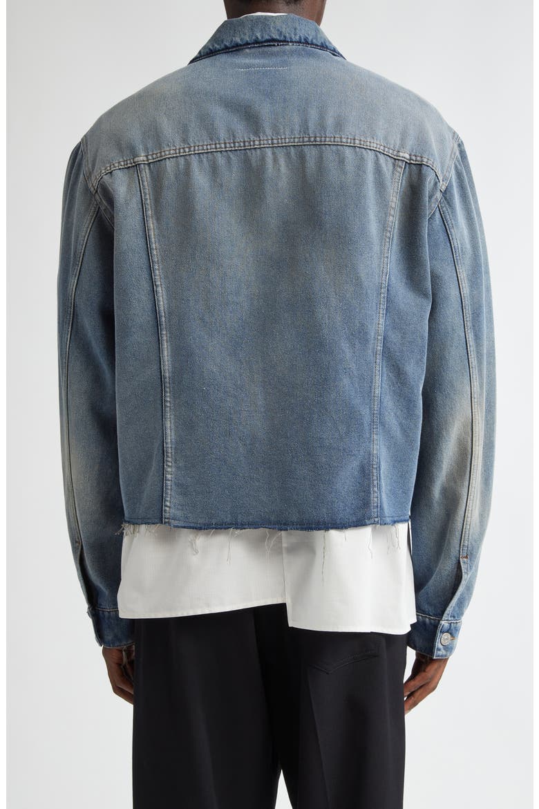 Raw Hem Denim Trucker Jacket, Alternate, color, GREY BLUE