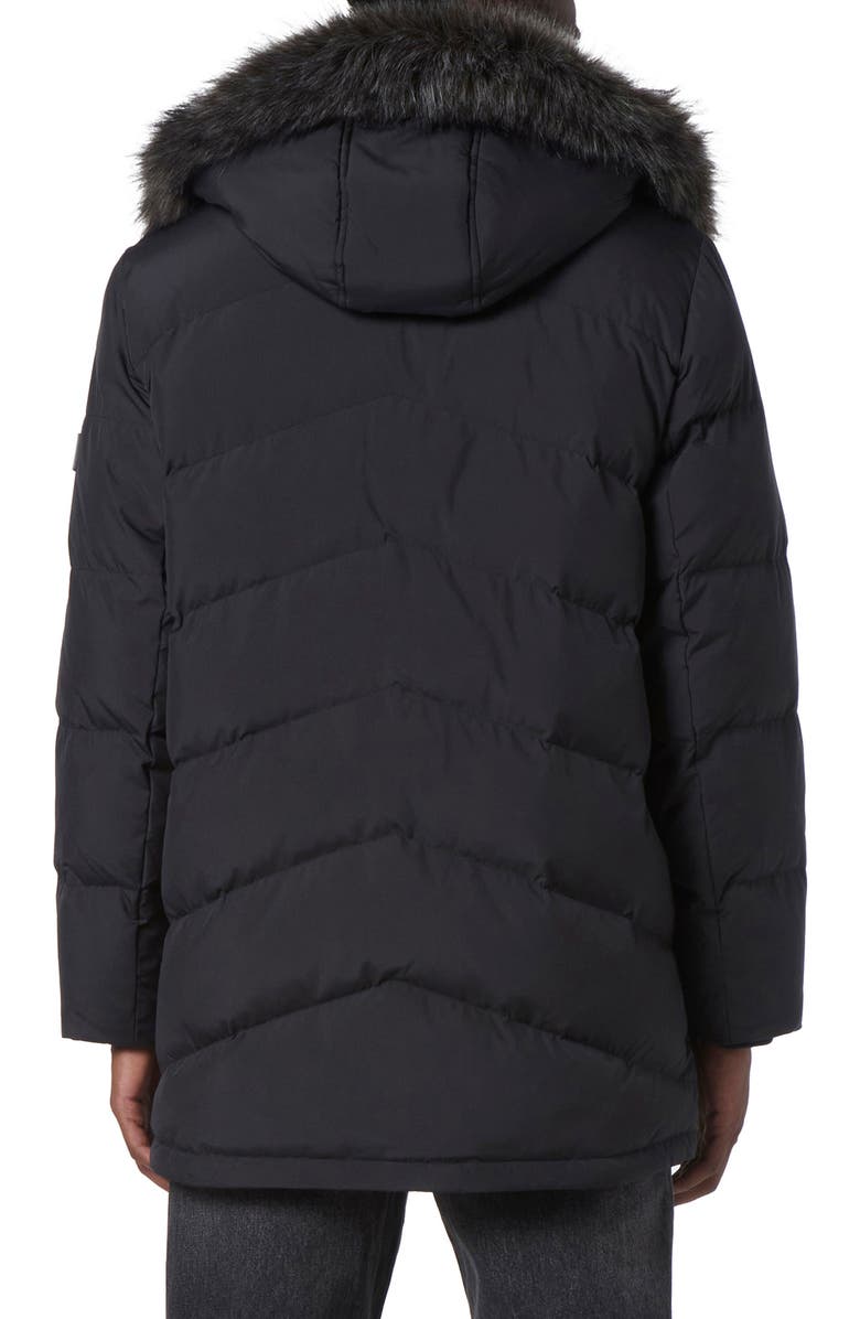 Andrew Marc Tremont Water Resistant Down Quilted Parka with Faux Fur Trim, Alternate, color, Black