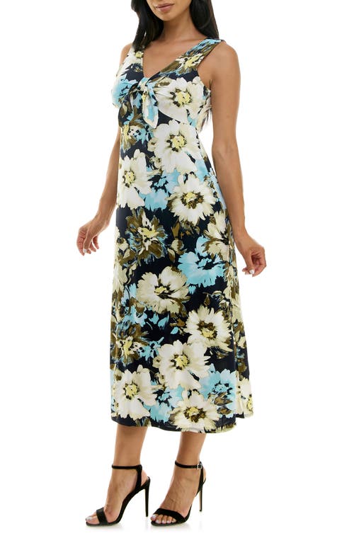 Nina Leonard Tie Front Sleeveless Midi Dress In Green