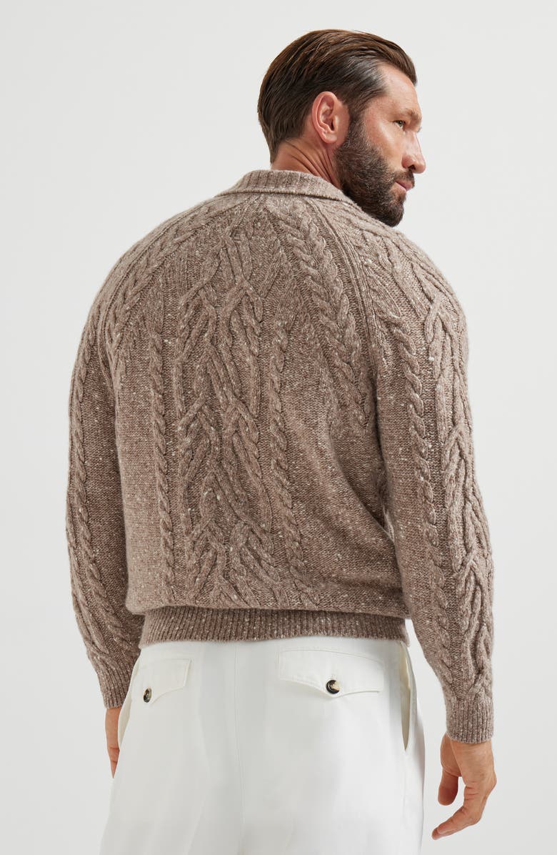 Brunello Cucinelli Cable knit polo shirt, Alternate, color, Hazelnut